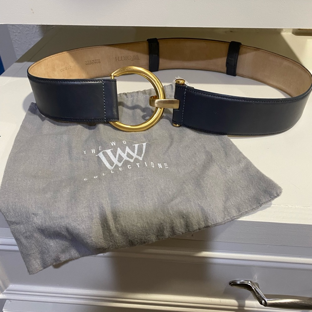 Worth dark grey leather belt large